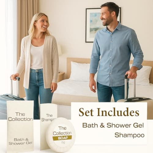 Travel Size Toiletries, Miniature Hotel Toiletries | 12x10ml Shower Gel, 12x10ml Shampoo Sachets, 12x15g Tissue Pleated soap Bulk Pack | Ideal for Hotels, Holiday Lets, Travel Sachets — view 4