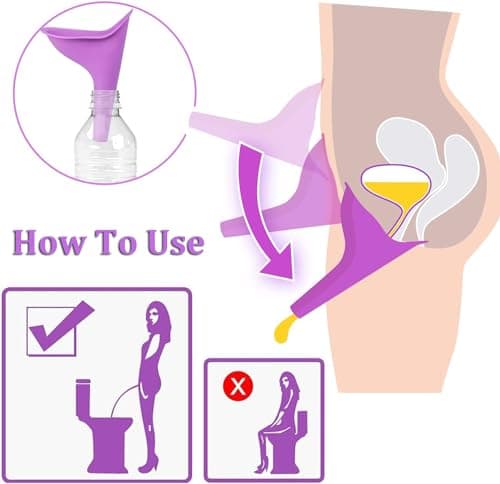 2Pack Female Urinal - Flexible, Reusable, Portable & Recyclable Rubber Female Urinal for Women Pee Funnel Allows Women to Pee Standing Up for Funnel, Outdoor, Activities, Camping - Purple — view 3