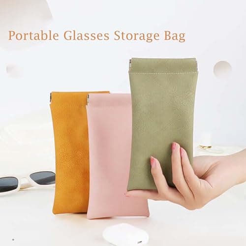 Soft Glasses Case 4 Pack, Portable Squeeze Top Leather Glasses Case for Protecting Glasses, Travel Eyeglass Sunglasses Case Water Proof Glasses Pouch Storage Bags Suitable for Women Men Students Kids — view 6