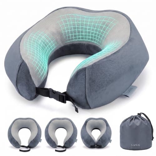 LUGG Memory Foam Travel Pillow – 360° Ergonomic Neck & Head Support, Slow Rebound Cushioning, Breathable Cover, Lightweight U-Shape Pillow for Flights, Trains & Cars, Includes Storage Bag - Gunmetal