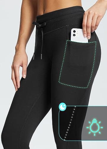 baleaf Fleece Lined Leggings Womens Waterproof Thermal Winter Warm Hiking Ski Running Leggings High Waisted with Pockets Black-25'' M — view 6