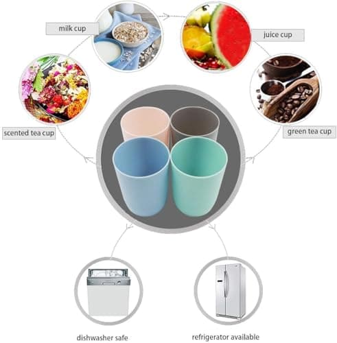 Topsky 4-Pieces Dishwasher Safe Plastic Tumblers Travel Mouthwash Cup Reusable Water Cup Travel Camping Portable Cups Coloured Plastic Cups 4 Color 280ml — view 4