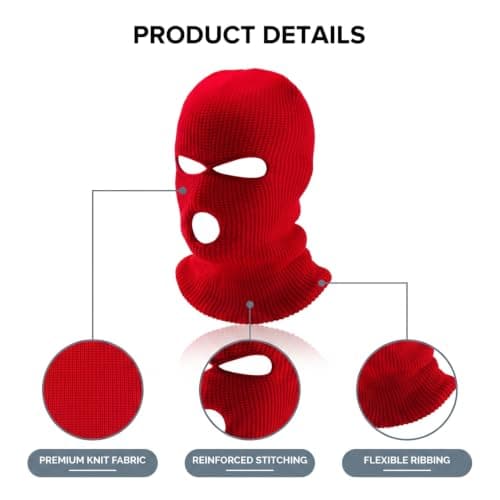 Gaomumu 3-Hole Knitted Balaclava, Windproof Thermal Full Face Cover, Stretch Warm Knit Head Neck Protector, Suitable for Cycling Skiing Hiking Winter Outdoor Sports(Red) — view 3