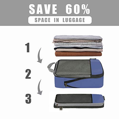 Eono Compression Packing Cubes, Luggage Organiser Set, Extensible Suitcase Organiser, Packing Organisers for Suitcases, Packing Cubes for Travel or Home Storage - Navy, 6 Set — view 4