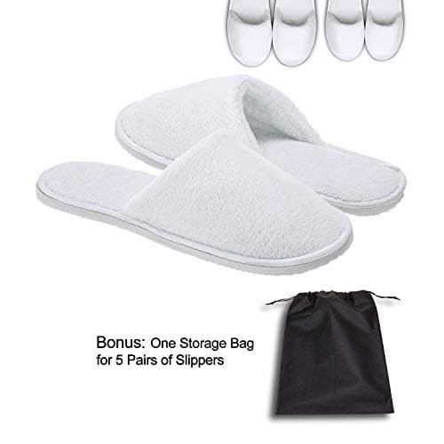 Echoapple 5 Pairs of Hotel Slippers, Non-Disposable Deluxe Closed Toe Spa Slippers, Washable and Foldable Winter Slippers for Spa, Party Guest and Travel (White, 6/7.5 UK) — view 3