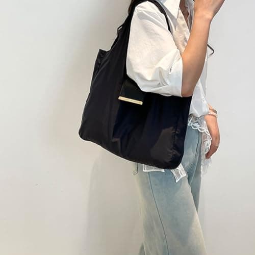 Foldable Keychain Tote Bag with Premium Leather Pouch Expandable Reusable Grocery Shopping Bag Large Capacity Lightweight Portable Handbag for Travel Daily Use (black) — view 6