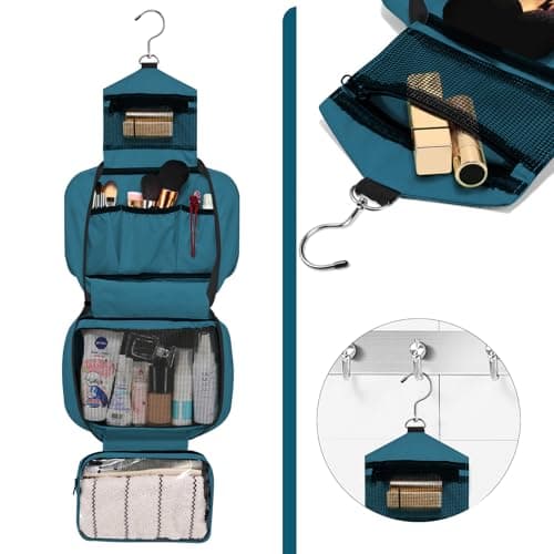 homchen Hanging Toiletry Bag Travel Kit for Men Women, Upgrade Large Capacity Wash Bag Makeup Bag with 4 Compartments, Foldable Compact Size (Emerald Green) — view 2
