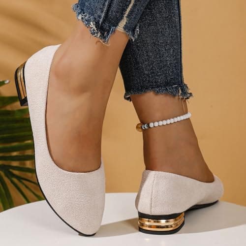 Womens Leather Ballet Flats Womens Cream Ballet Flats Casual Work Dating Leisure Comfortable Slip On Design Closed Toe Block Heel Year Round Use Ballerina Shoes Pumps Driving Summer — view 2