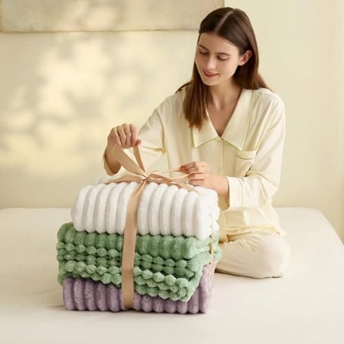WAVVE Fluffy Blanket Fleece Throw For Sofa, Small Blanket, Cream White — view 6