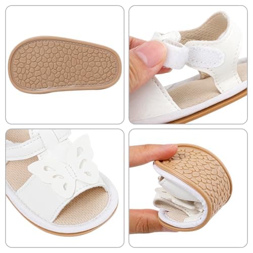 LACOFIA Baby Girls Sandals Infant Breathable Summer Sandals First Walking Shoes with Anti-Slip Soft Sole White Butterfly 12-18 Months — view 3