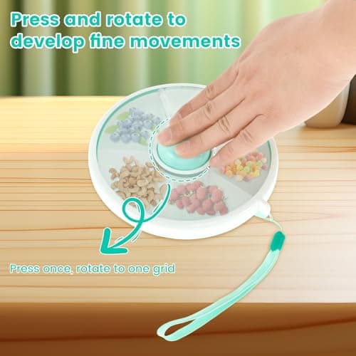 Kids Snack Spinner Toddler Spinner Snack Box with 5 Compartments and Lid Portable Spinners Reusable Kids Container Serving Tray for Fruit, Candy, Nuts, Desserts (Mint Green) — view 3
