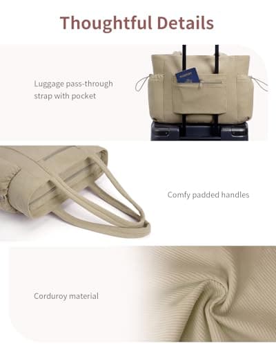 ECOHUB Large Corduroy Tote Bag, Work Tote Bag for Women with Zipper — view 6