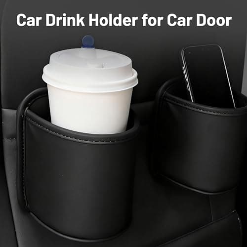 Auroriel 2 Piece Car Cup Holder, Rear Seat Clip, Large Cup and Bottle Holder, Multifunctional Door Pocket, Storage Organizer, Black PU Leather — view 5