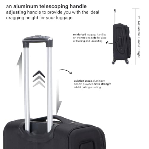Aerostar Carry-on 20" Lightweight Soft Expandable Suitcase, Hand Luggage 4 Wheels & Combination Lock, 55x35x20cm | Accepted All Airlines easyjet, RyanAir, British Airways (Black, 32 litres) — view 5
