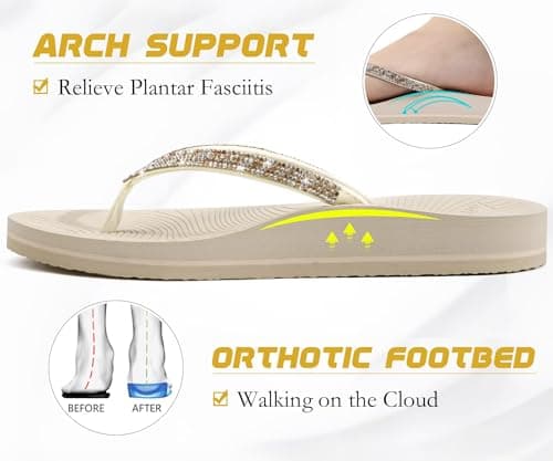 KuaiLu Women's Rhinestone Flip Flops Arch Support Yoga Mat Cushion Sandals — view 3