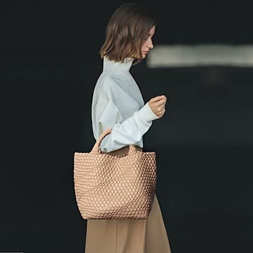 Dyalsa Women Woven Tote Bag, Vegan Leather Handbag Large Summer Beach Bag and Purse Retro Handmade Travel Shoulder Bag (Apricot) — view 3