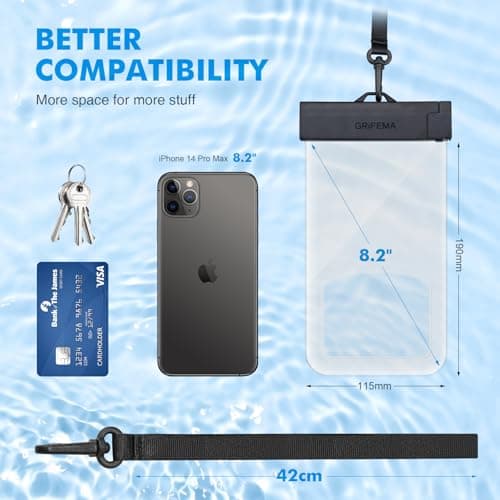 GRIFEMA Waterproof Phone Pouch 2 Pack IPX8 for Phones up to 8.2 Inch Clear — view 2
