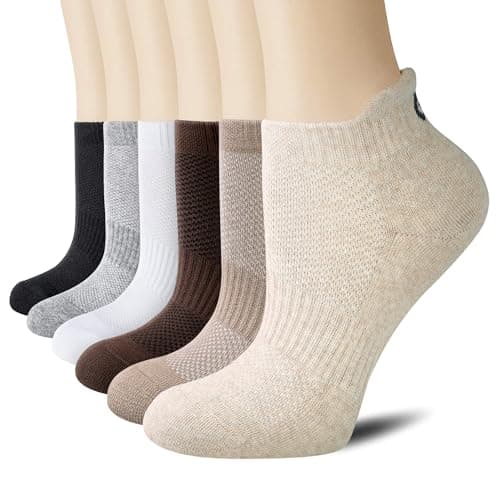 CS CELERSPORT Mens Running Socks Cushioned Tab Sports Socks Trainer Socks for Men Women Cotton Ankle Socks Khaki Mix Low Cut Breathable Athletic Sock(6 Pairs),L