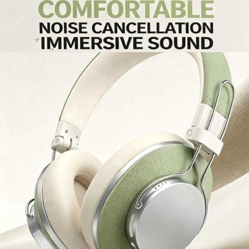 DOCANIO ANC Active Noise Cancelling Headphones, Over-Ear Bluetooth Headphones with 40mm Drivers, 42H Playtime, Foldable Design for Work, Travel, Home beige — view 2