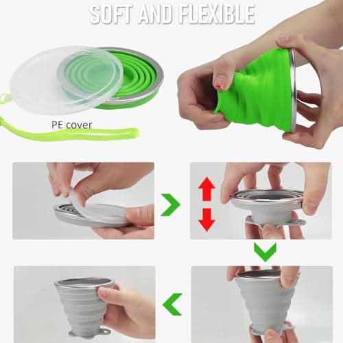 ddLUCK Silicone Foldable Cups, Travel Camping Mug with Plastic Sealing Lid — view 4