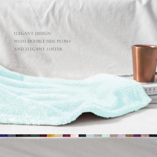 Exclusivo Mezcla Large Plush Fleece Blanket for Sofa Couch, Mint Green — view 5