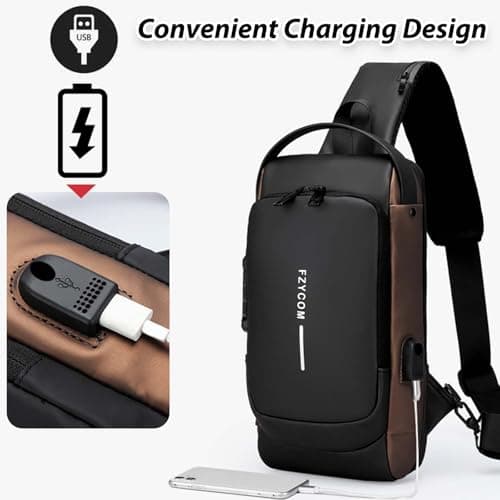 FZYCOM Sling Crossbody Bag, Anti Theft Cross Body Bag, Small Backpacks for Men Women, Men's Handbags & Shoulder Bags, Travel Hiking Daypack for Phones, Pads, power bank, keys, glasses, Credit Cards — view 5