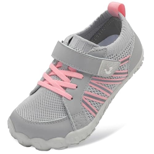 JOINFREE Kids Walking Shoes Wide Fit Barefoot Shoes Pink Grey