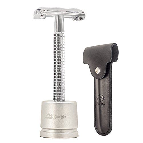 Safety Razor/Shaver/Shaving Tool/Butterfly Men's Razor Kit, Chrome Long Handle Butterfly Open Double Edge Safety Razor Men's Shaver (1 Razor Excluding blades, 1 Stand and 1pc Genuine Leather Case)