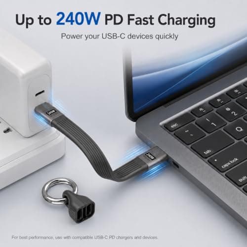 LANQEAOR 240W USB C to USB C Cable, Portable Keychain Type C Fast Charging Cable, Short PD Charging Data Cable for Phones, Tablets, Laptops, Travel and Everyday Carry (Black) — view 5