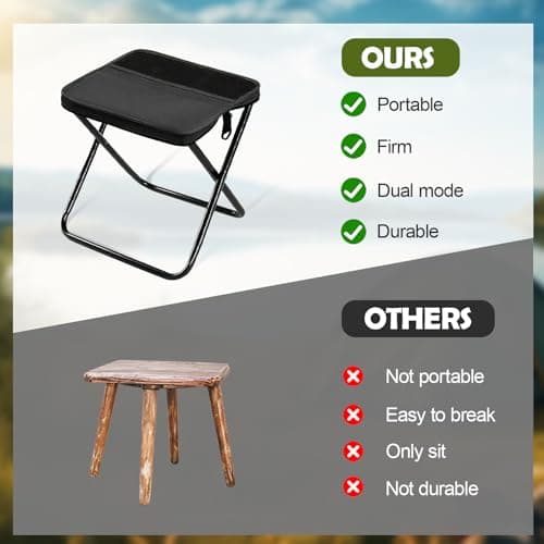 nnOuOnn Portable Foldable Backpack Stool for Camping, Small Folding Chair for adults, Lightweight Mini Pocket Fold Up Telescopic Stools for Fishing Travel Hiking Garden (Black, Large) — view 4