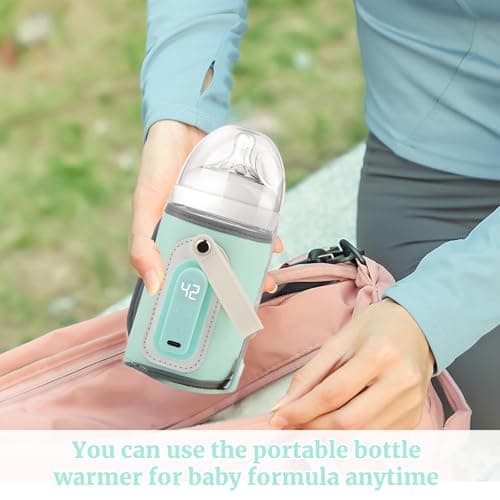 Portable Baby Bottle Warmer Bag with USB Charging & LCD Display | 21W Cordless Electric Milk Warmer for Travel | 5-Gear Adjustable Baby Milk Warmer Compatible with Tommee Tippee/MAM/Lansinoh Bottles — view 6
