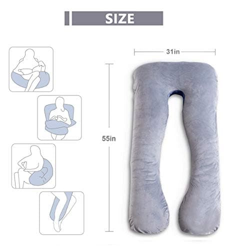 AS AWESLING Pregnancy Pillow, U Shaped Full Body Pillow, Nursing, Support and Maternity Pillow for Pregnant Women with Removable Velvet Cover (Grey) — view 2