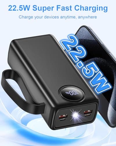 27000mAh Power Bank Fast Charging,22.5W Portable Charger Built-in Cables — view 3