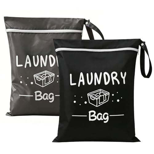 2 PCS Travel Laundry Bags, Reusable Dirty Clothes Organizer with Zipper, Portable Laundry Bag for Travelling, Swimming, Yoga, Workout & Family Vacation