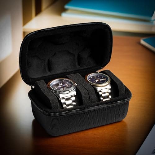 AUKURA 2 slot Hard Watch Travel Case, Watch Roll Case Storage and Organizer for Men and Women, with anti-move watch pillow (Black fabric 2 slot) — view 4