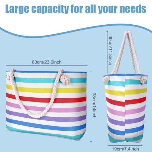 URAQT Beach Bag, Large Summer Beach Tote Bags with Zipper and Rope Handle, Women's Holiday Family Travel Bag,Canvas Shopping Bag,Shoulder Bag,Suitable for Gym Pool Beach Picnic — view 3