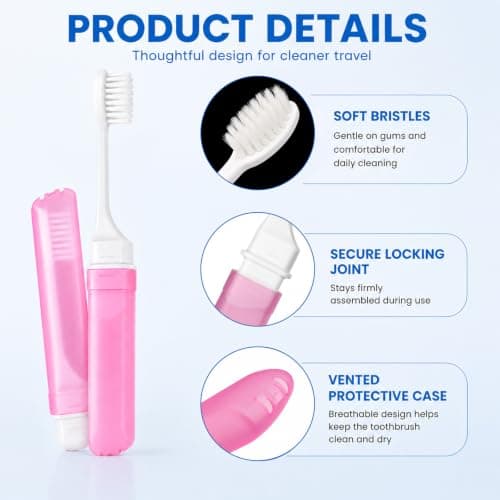 4Pcs Travel Toothbrush, Foldable Soft Bristle Toothbrushes with Travel Case, Portable Mini Toothbrush Set for Adults Kids, Camping Hiking Hotel Home Oral Care (Blue, Pink, Green, Yellow) — view 4