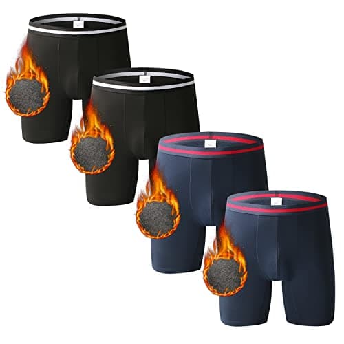 Nuofengkudu Mens Thermal Seamless Boxer Briefs Long Leg Warm Underwear 3D Pouch Bulge Support Stretch Waistband Comfy Trunks Winter Male Classic Anti-Chafing Underpants E 3 Pack Black Grey Red XL