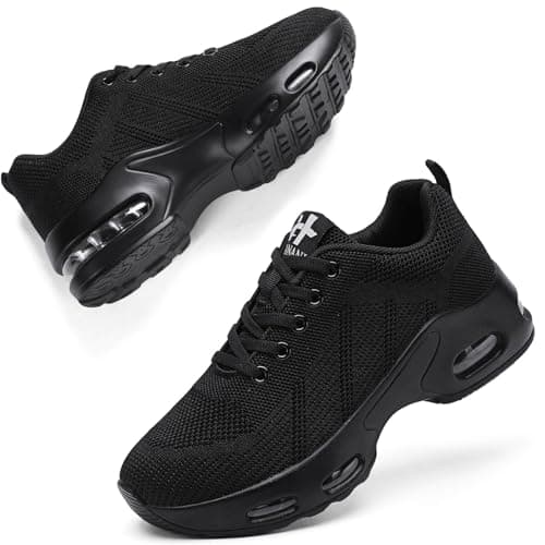 Womens Orthopedic Trainers Running Shoes Air Cushion Athletic Sports Lightweight Tennis Walking Sneakers Casual Mesh Breathable Ladies Fashion Plantar Fasciitis Jogging Shoes All Black UK 5.5