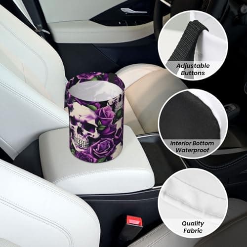 MDATT Many Purple Rose Skull Car Trash Can Leak-Proof Organizer For Long Road Trips And Family Vacations — view 6