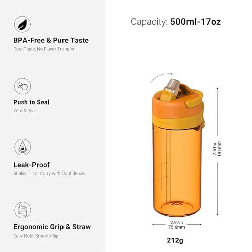 Sparrow Water Bottle Kids 500ml - One-Tap TouchFlow Water Bottles with Straw - Non-Toxic - BPA Free Tritan Bottles - Leak Proof & Sustainable Drinks Bottle for Sports, Outdoors — view 3
