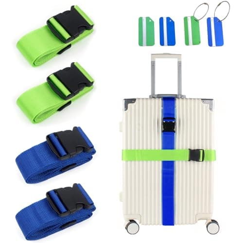 4Pcs Luggage Straps, Adjustable Suitcase Straps with 4 Luggage Tags