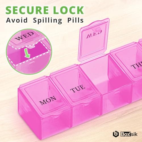 7-Day Pill Organiser Box, 1 Time Daily Medicine Storage Case, Pink — view 3