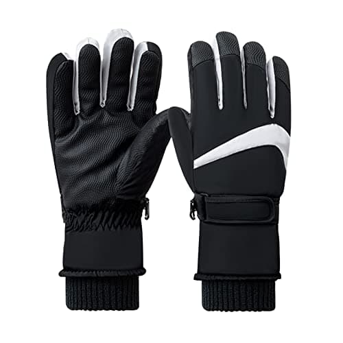 Andiker Women Waterproof Ski Gloves, Winter Touchscreen Thermal Gloves with Fleece, Windproof Snowboard Glove for Skiing Running and Cycling (Black-light grey)