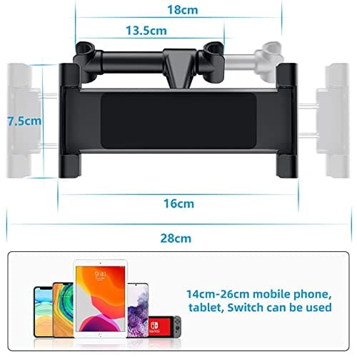 DDUP Car Headrest Tablet Mount Holder Auto Backseat Tablets Stand for Kids Compatible with iPad Air Mini/Cell Phone/Galaxy Tab/Kindle Fire Hd or Other 4.7-10.5" Device(Black) — view 2