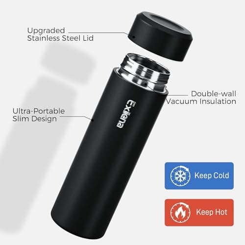 【Upgraded】 Exllena Small Water Bottle 350ml– Mini Flask for Hot & Cold Drinks, Perfect Small Insulated Water Bottle for School, Travel, Milk, Coffee... (Black) — view 3