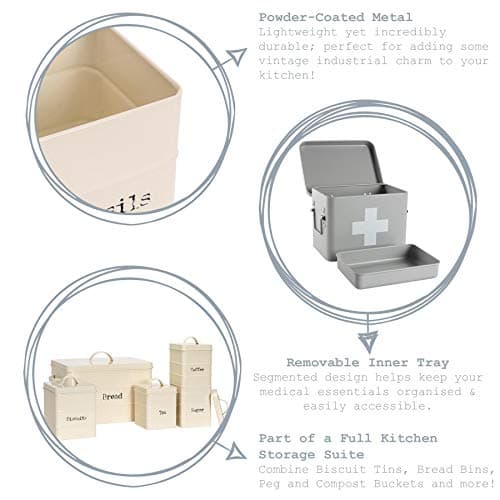 Harbour Housewares Vintage Metal First Aid Box - 23cm - White - Compact Medical Storage Tin with Removable Tray & Handles - Steel Emergency Medicine Storage Plasters, Pills & Essentials — view 2