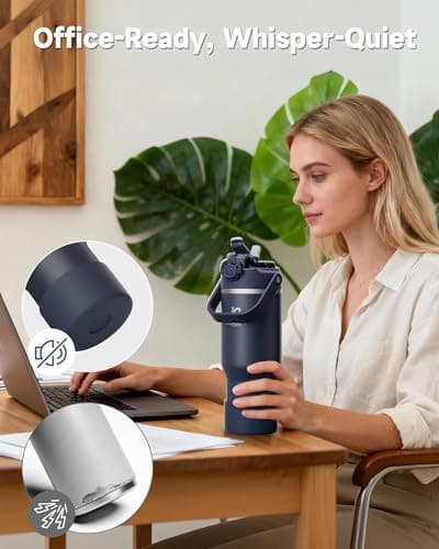 KANGZY Metal Water Bottle with Straw 1L/32oz – Vacuum Insulated Stainless Steel Flask, 2-in-1 Straw & Spout Lid, BPA-Free Leak-Proof Tumbler, Keeps Drinks Hot 8H+ / Cold 24H for Work, Travel Navy Blue — view 5