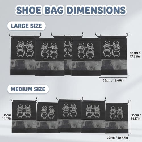 10-Piece Shoe Bags, Large and Medium Shoe Covers, Shoe Bags for Travel,Shoe Bags,Light Grey Travel Shoe Bag Set for Packing and Indoor Dust-Proof Storage — view 2