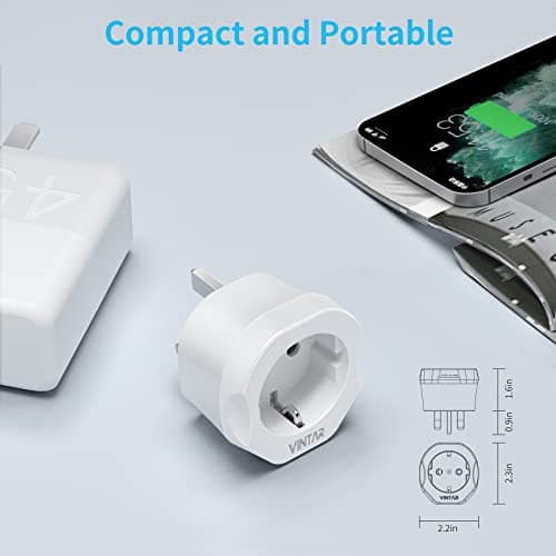 VINTAR EU to UK Plug Adapter 2 Pack, 2 Pin to 3 Pin Adapter Plug UK, White — view 5